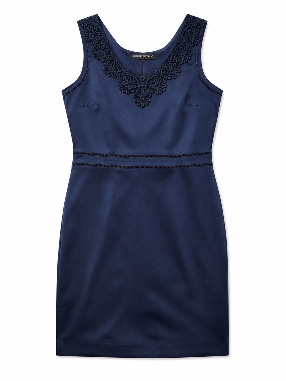 Banana Republic Navy Lace Neck Sheath Dress Size 4 Wedding Guest Career